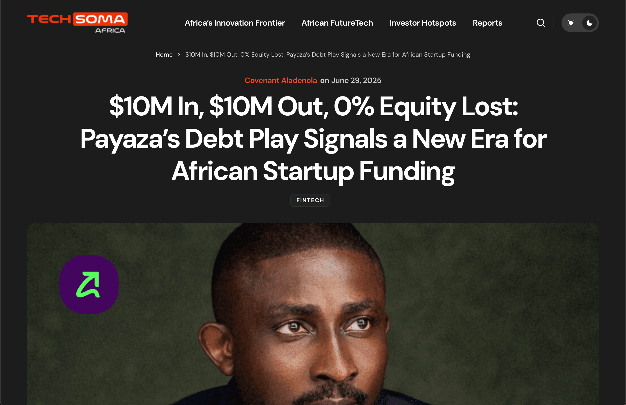 Payaza's Revolutionary Funding Strategy homepage screenshot