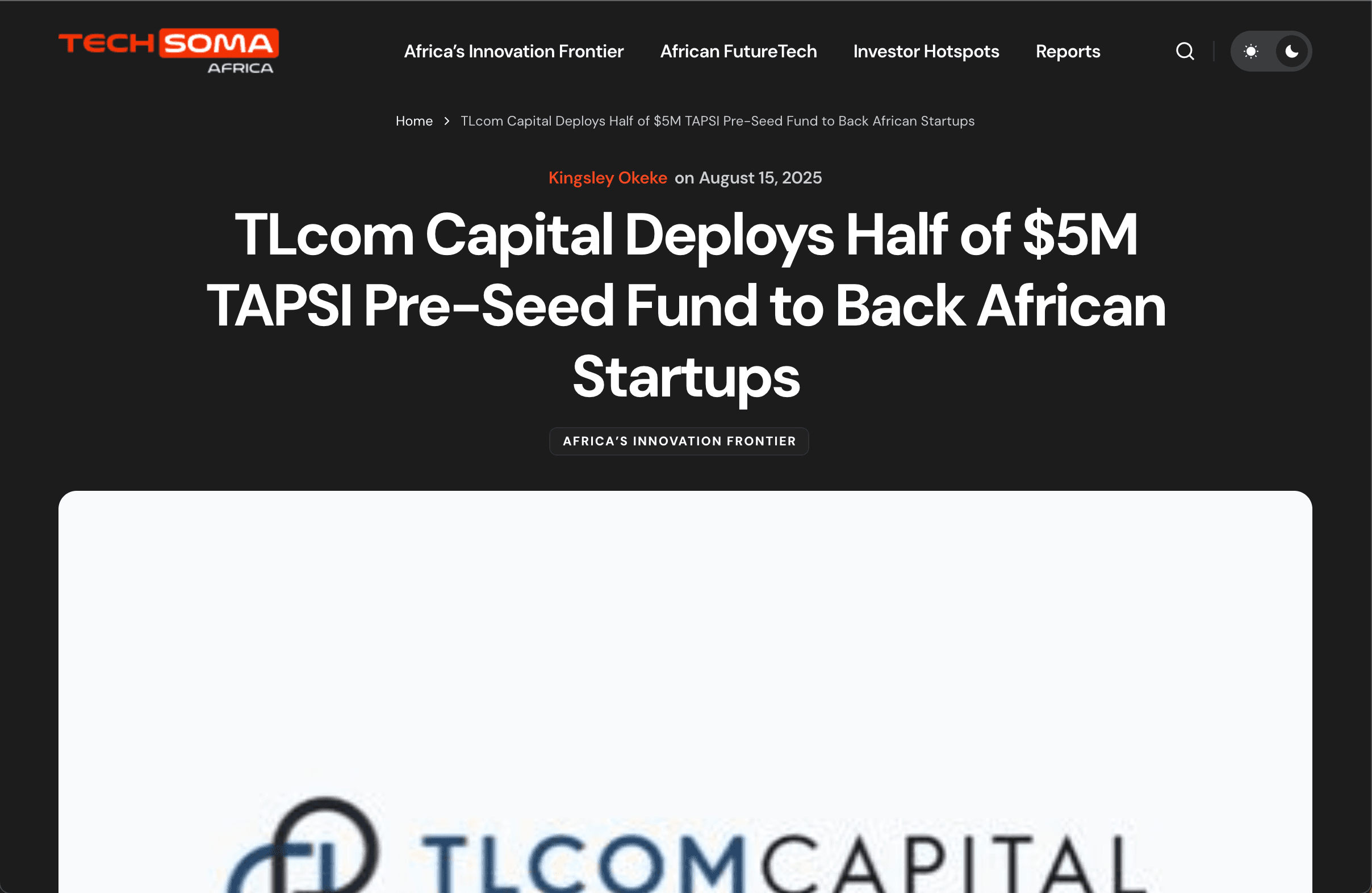 TLcom Capital TAPSI Fund Communications homepage screenshot